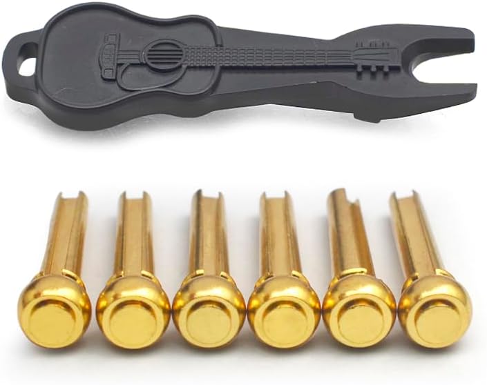 MAXCHEER 6Pcs Brass Acoustic Guitar Bridge Pins Guitar Strings Fixed Cone String Pins String Nails with Guitar Pins Puller（Gold） - Image 1